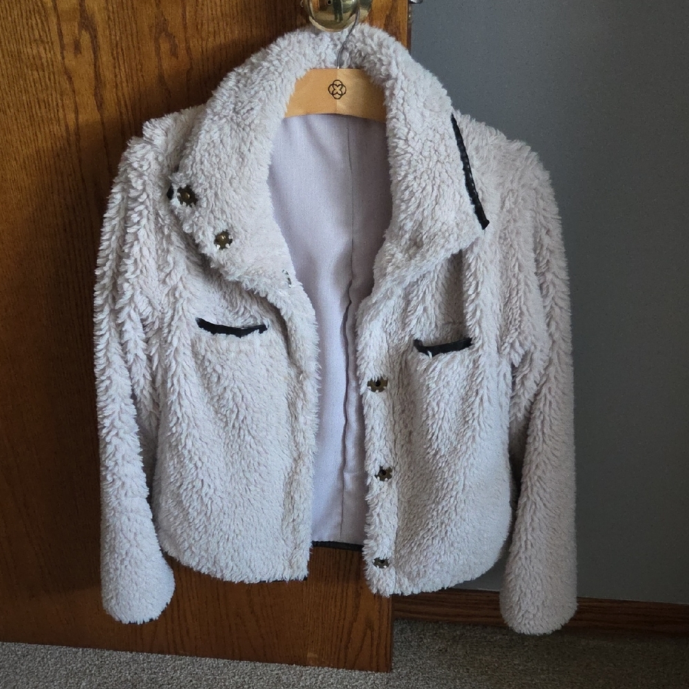 dylan Off-White Teddy Jacket with Dark Accents